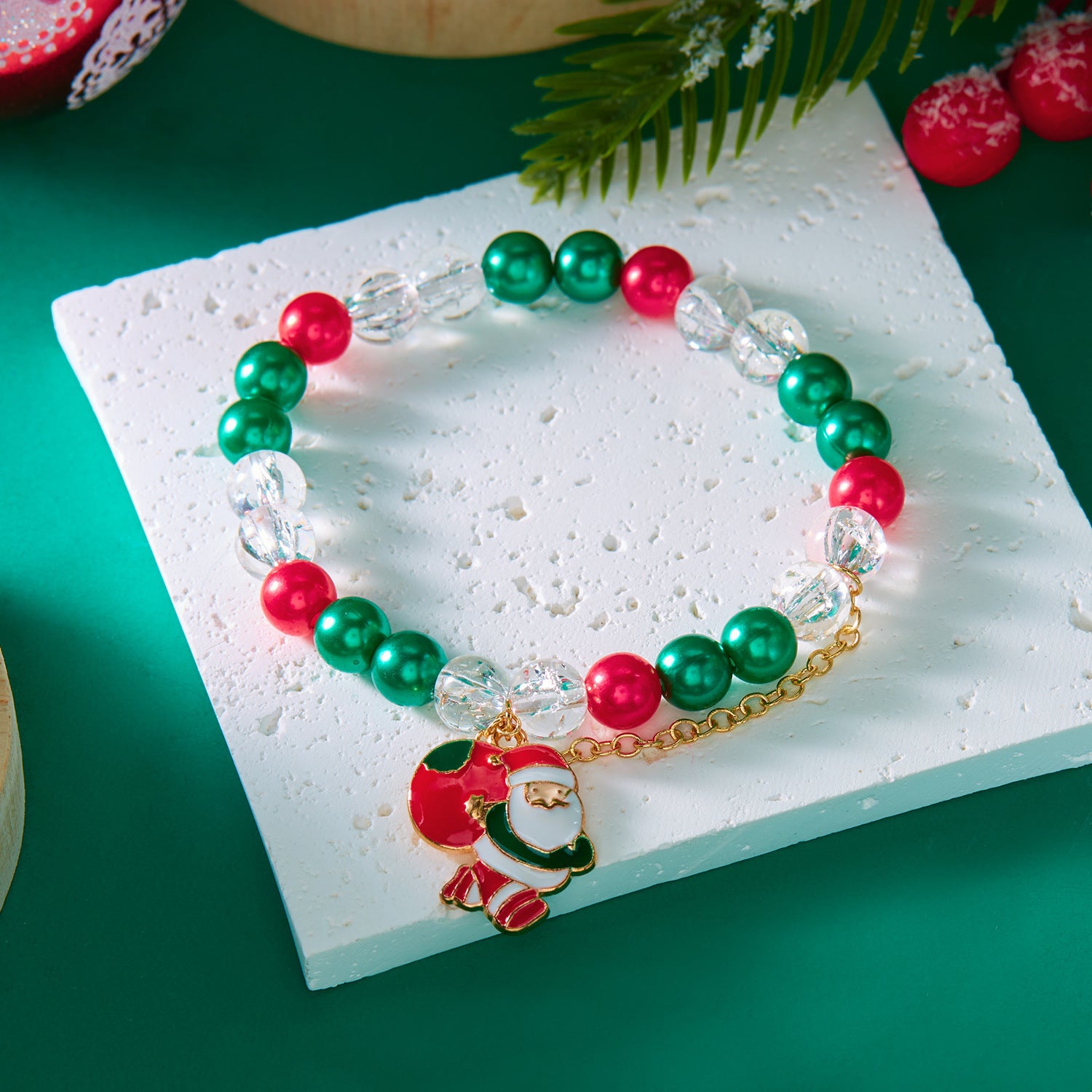 Wholesale Christmas  Pendant Colorful Round Bead Bracelet